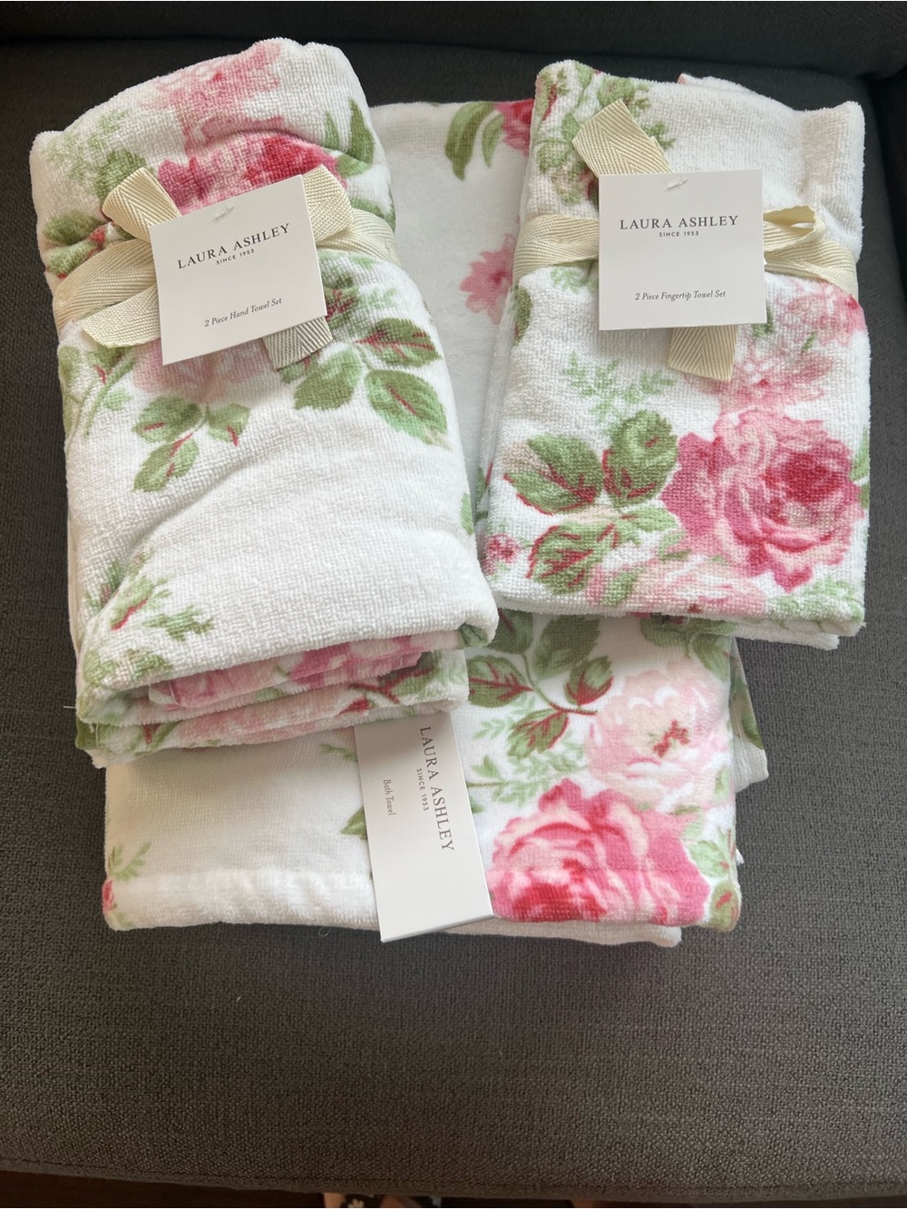 6pc LAURA ASHLEY pink Floral Bath Towel Set  Lisalee